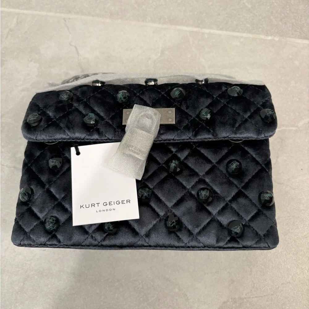 Kurt Geiger Gunmetal Grey Mini Velvet Brixton Shoulder Bag - Picture 4 of 13